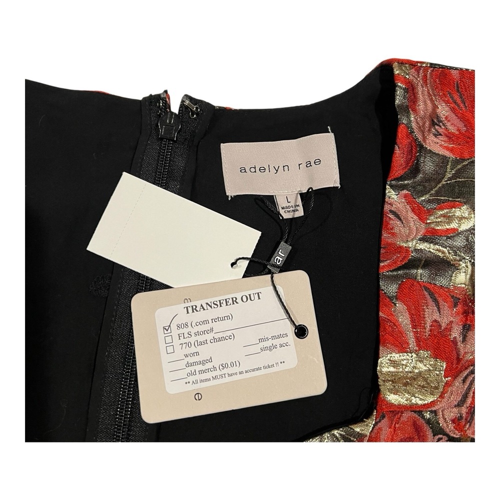 NWT Adelyn Rae Claris Mini Dress L Pink Black Floral Puff Sleeve Formal Party - Picture 15 of 16